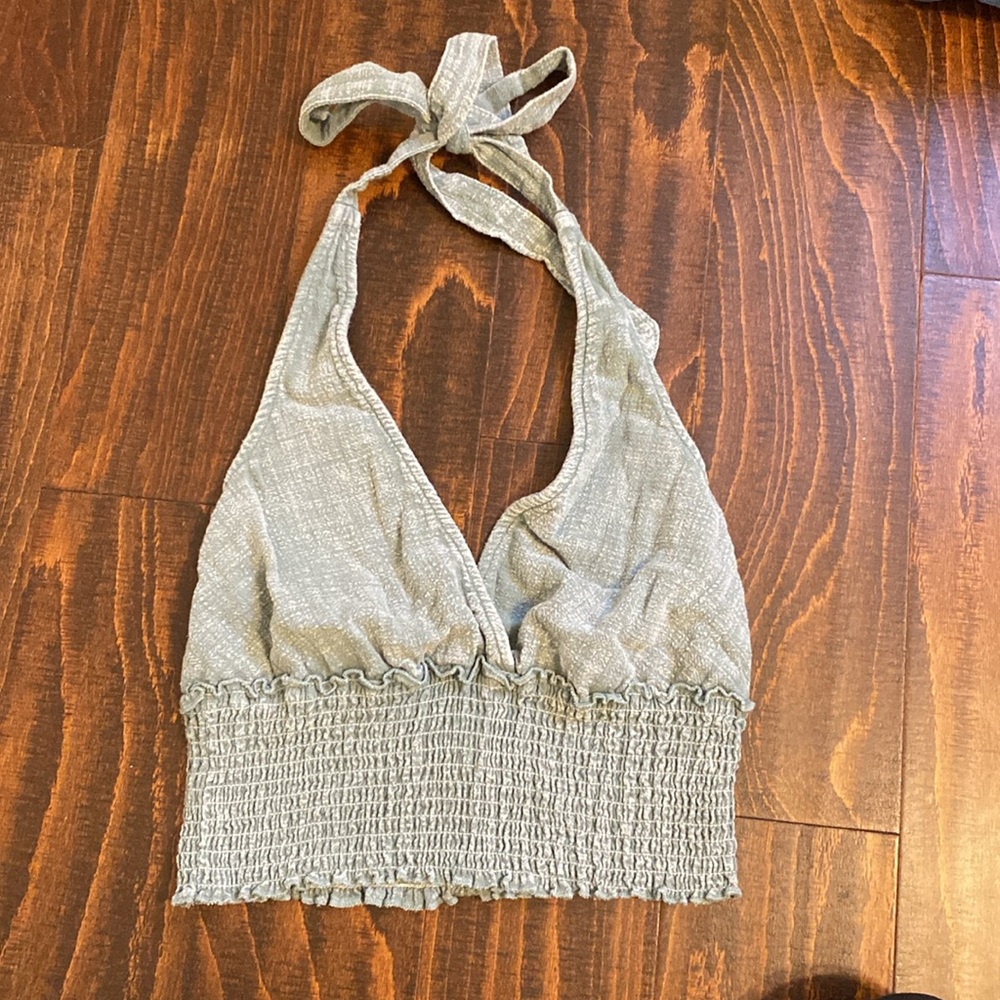Teal tie neck tank top